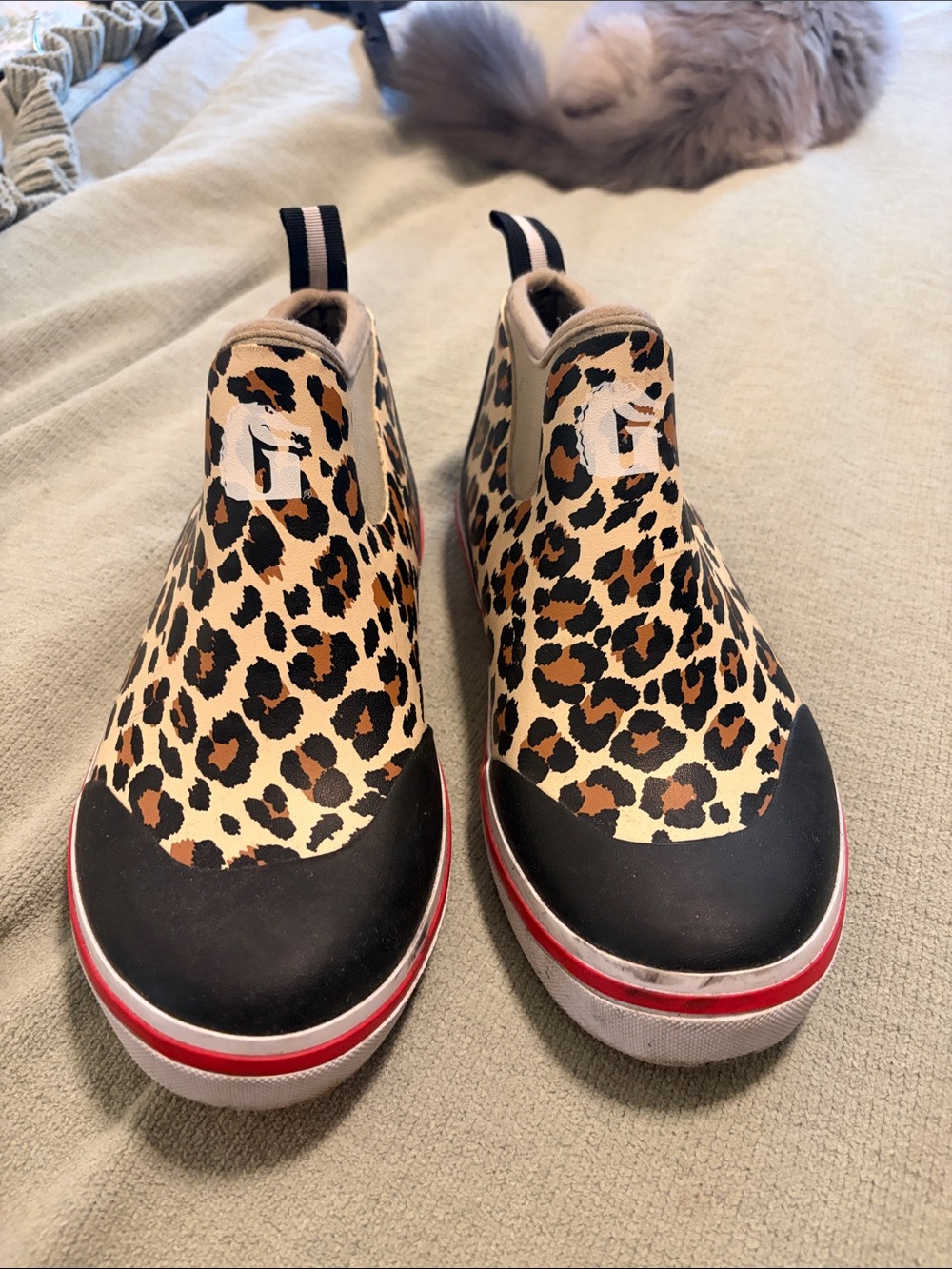 Gator Waders woman size leopard print with red 7 booties